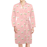 Cute hamster cheese pattern pink background Men's Long Sleeve Belted Night Robe