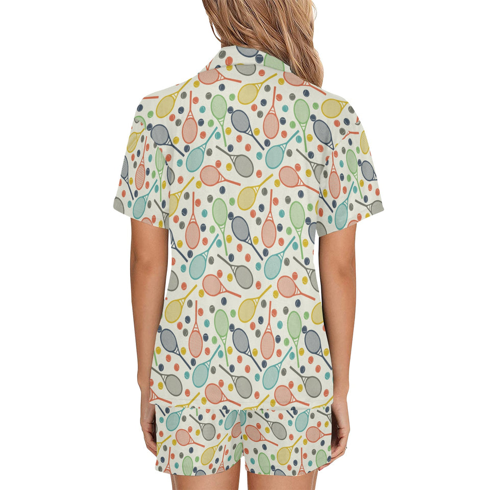 Tennis Pattern Print Design 03 Women's V-Neck Short Pajama Set