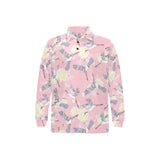 Japanese crane rose pattern Men's Long Sleeve Polo Shirt