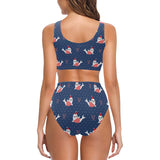Cute sea lion seal christmas hat candy cane heart Chest Bowknot High Waisted Bikini Swimsuit