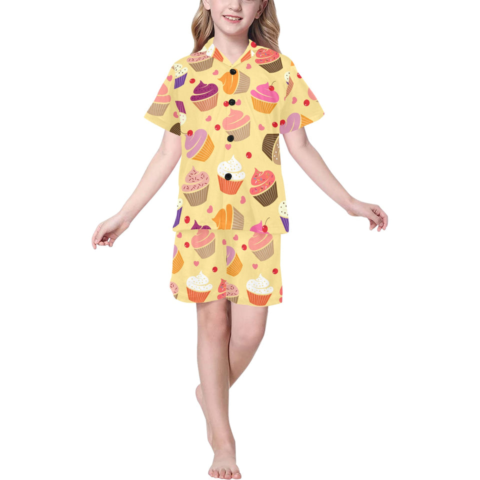 cake cupcake heart cherry pattern Kids' Boys' Girls' V-Neck Short Pajama Set