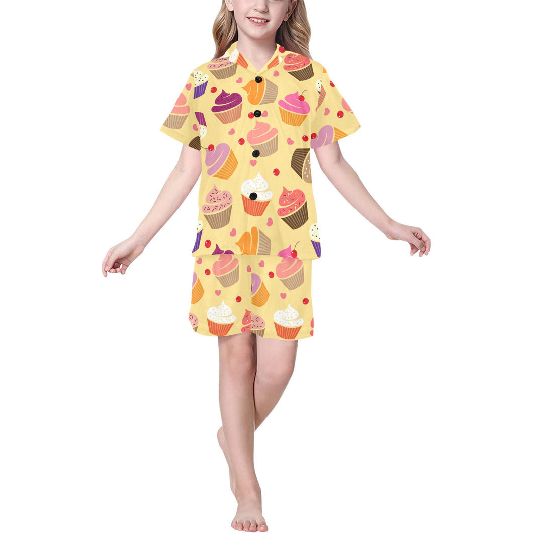 cake cupcake heart cherry pattern Kids' Boys' Girls' V-Neck Short Pajama Set