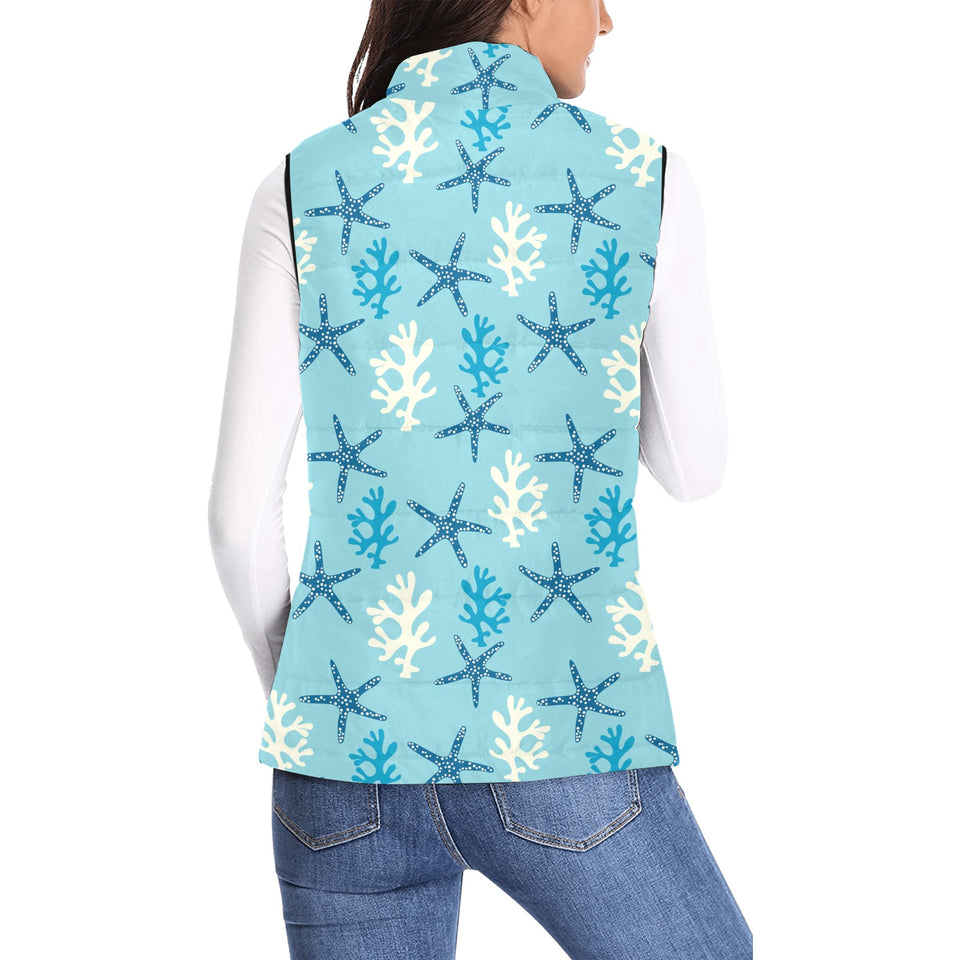 Blue starfish coral reef pattern Women's Padded Vest