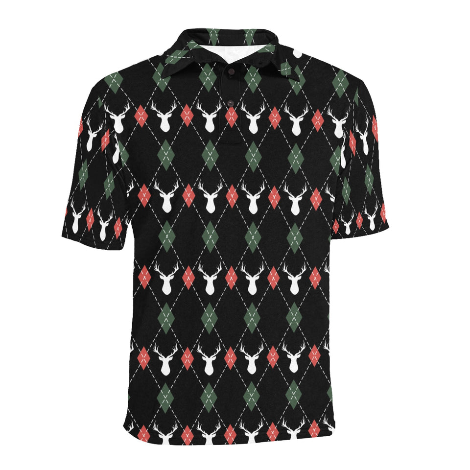 Deer Christmas new year pattern argyle Men's All Over Print Polo Shirt