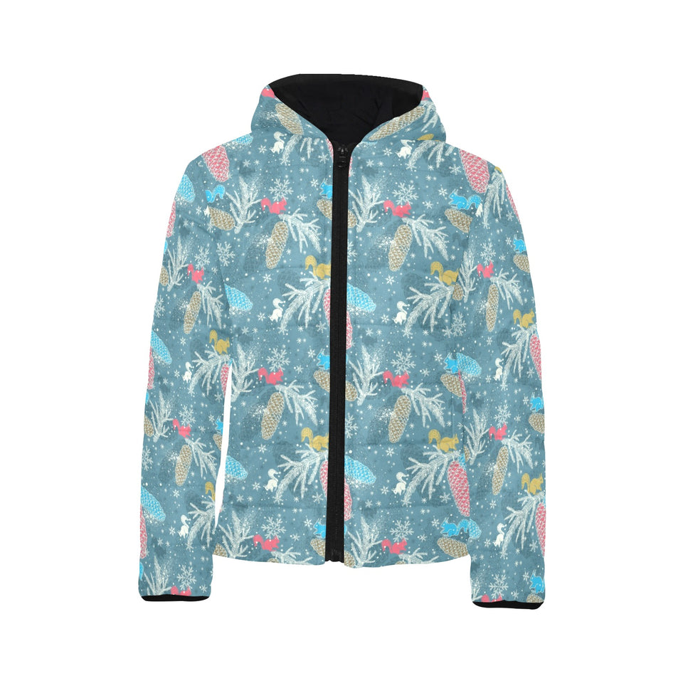 Squirrel Pattern Print Design 01 Kids' Boys' Girls' Padded Hooded Jacket