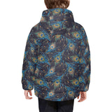 Beautiful peacock feather pattern Kids' Boys' Girls' Padded Hooded Jacket