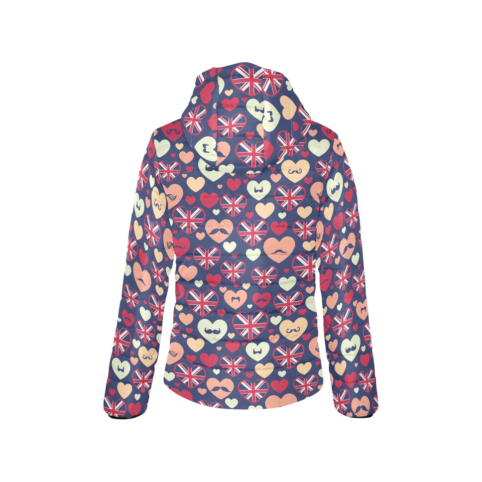 British Pattern Print Design 02 Women's Padded Hooded Jacket
