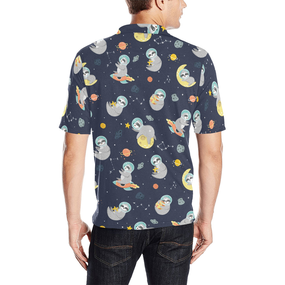Cute sloth astronaut star planet rocket pattern Men's All Over Print Polo Shirt