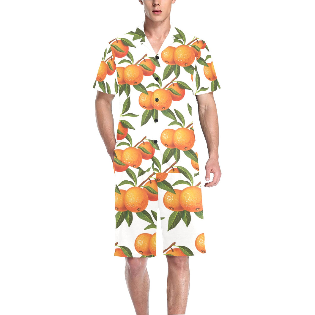 Oranges pattern background Men's V-Neck Short Pajama Set