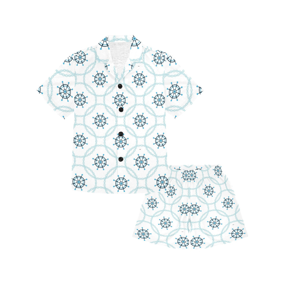 nautical steering wheel chain Kids' Boys' Girls' V-Neck Short Pajama Set