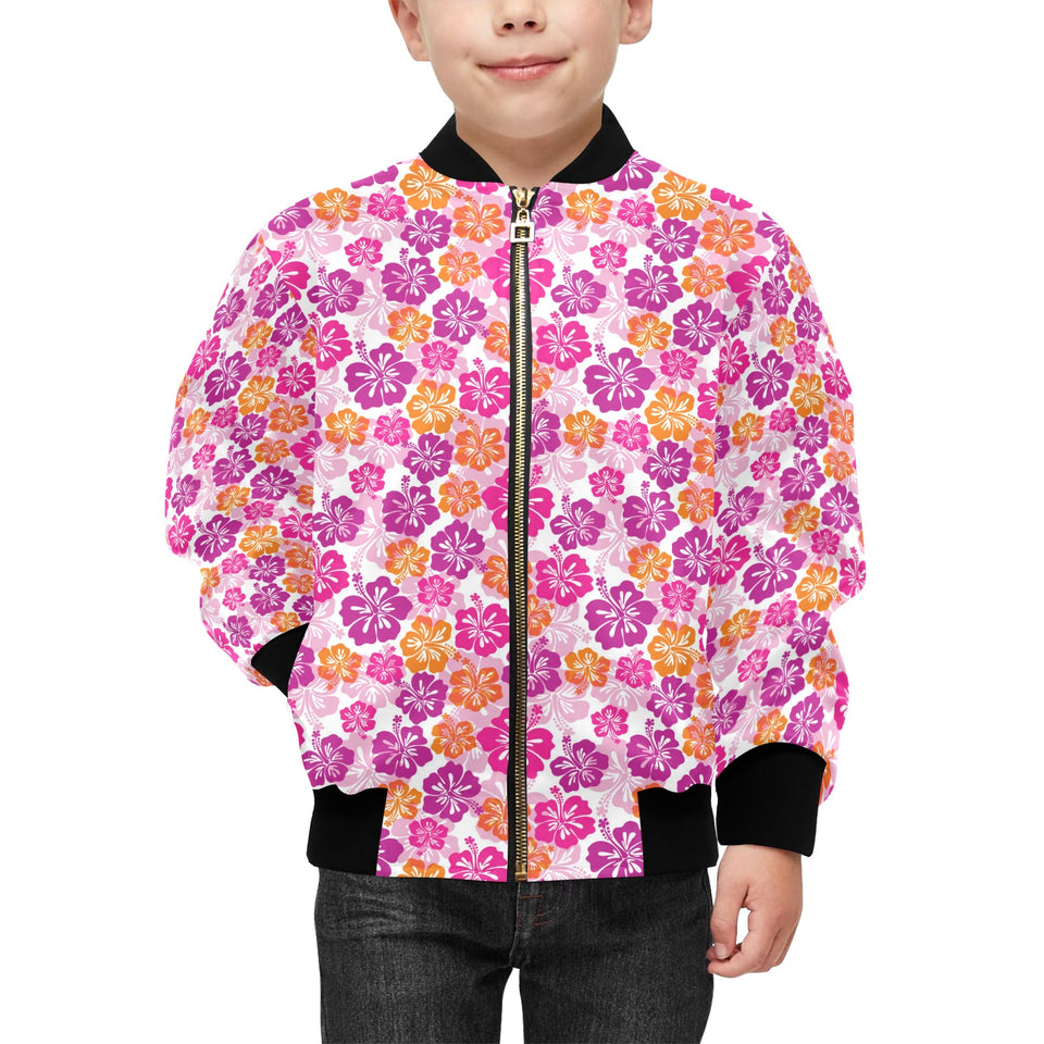 Hibiscus Pattern Print Design 01 Kids' Boys' Girls' Bomber Jacket