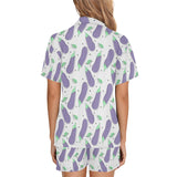 Eggplant Pattern Print Design 05 Women's V-Neck Short Pajama Set