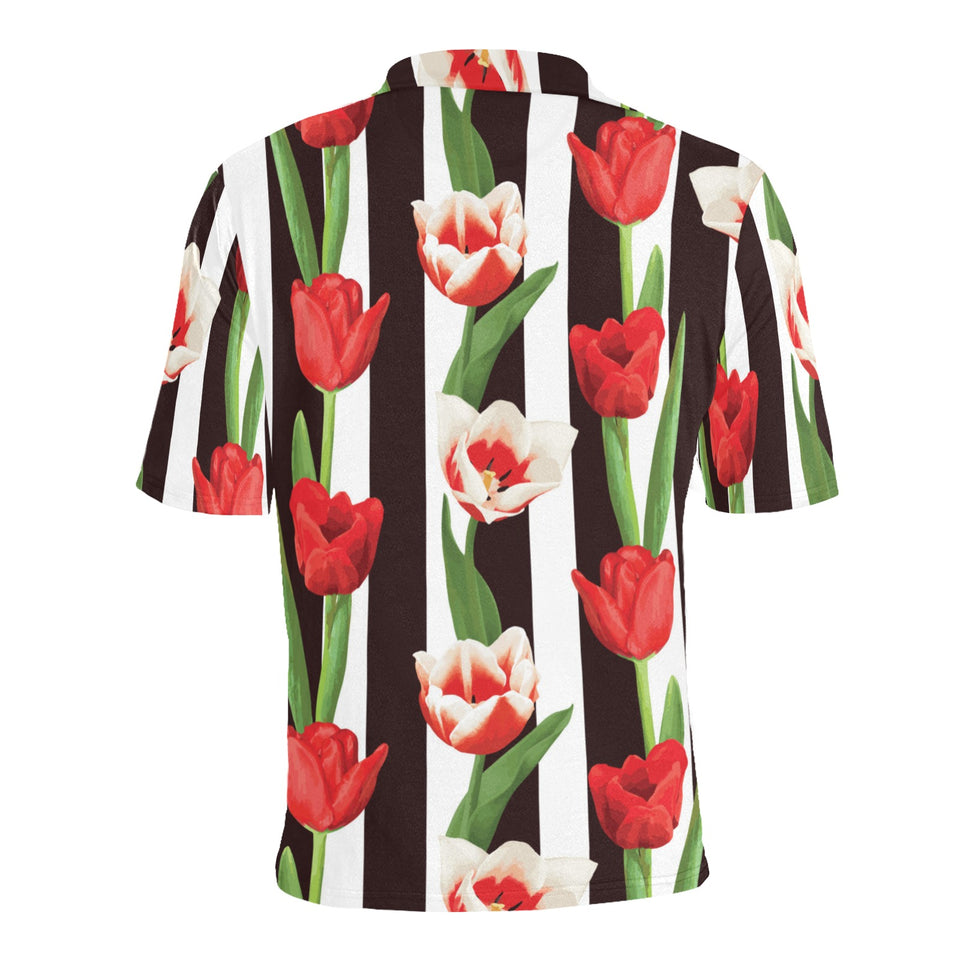 red and white tulips pattern Men's All Over Print Polo Shirt