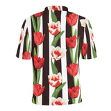red and white tulips pattern Men's All Over Print Polo Shirt