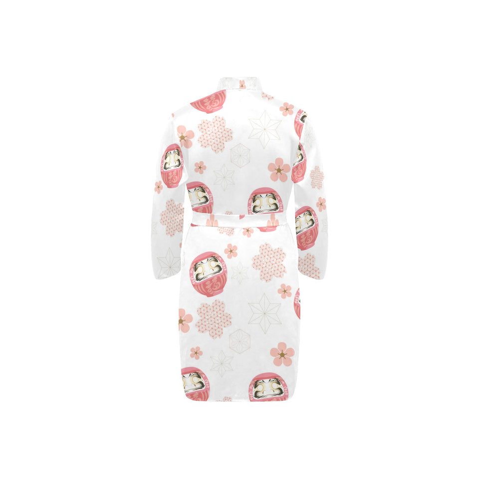 Daruma japanese wooden doll cherry blossom flower Men's Long Sleeve Belted Night Robe