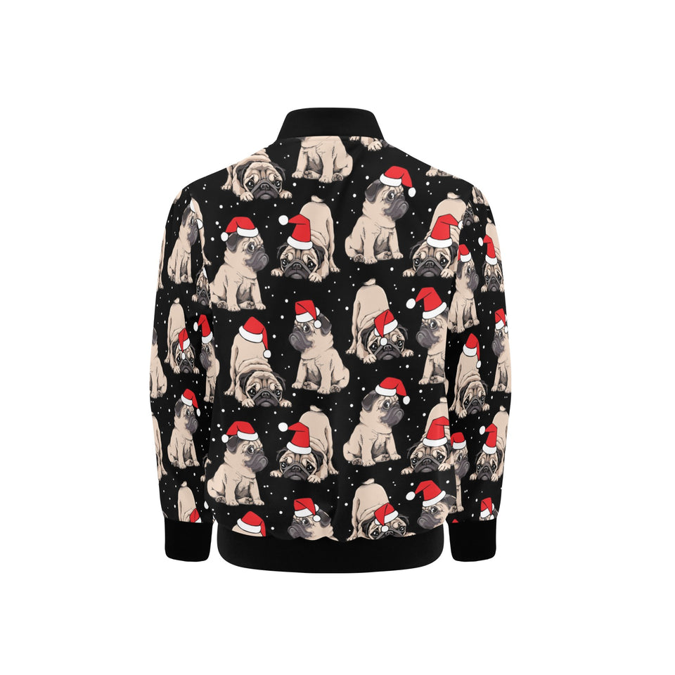 Christmas Pugs Santa_s red cap pattern Kids' Boys' Girls' Bomber Jacket
