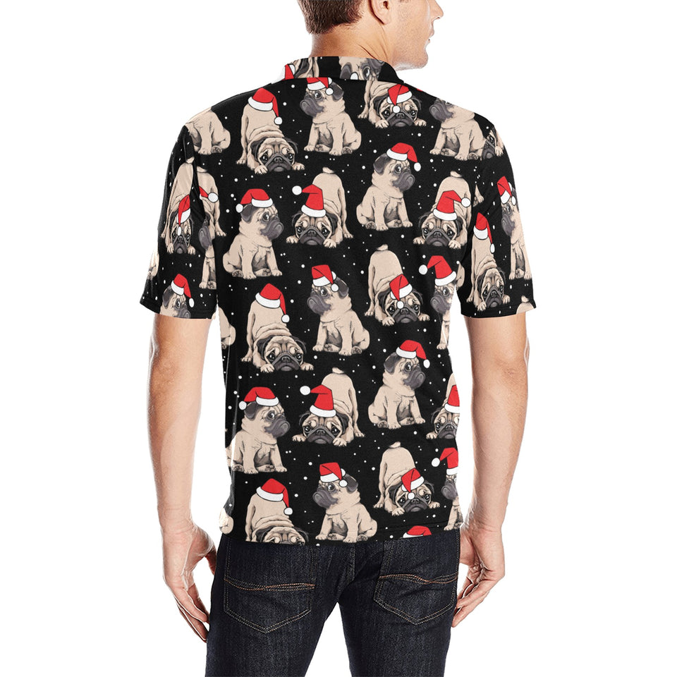 Christmas Pugs Santa_s red cap pattern Men's All Over Print Polo Shirt