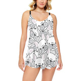 Cute french bulldog head pattern Chest Sexy Pleated Two Piece Swim Dress