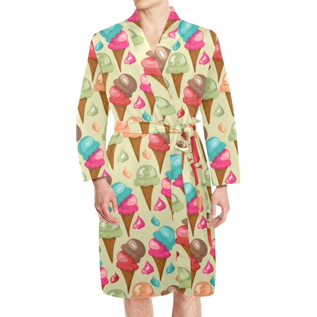 Colorful ice cream pattern Men's Long Sleeve Belted Night Robe