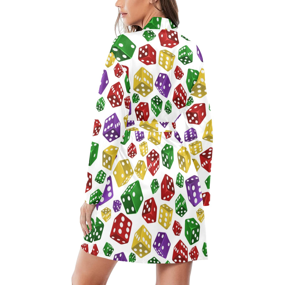 Dice Pattern Print Design 03 Women's Long Sleeve Belted Night Robe