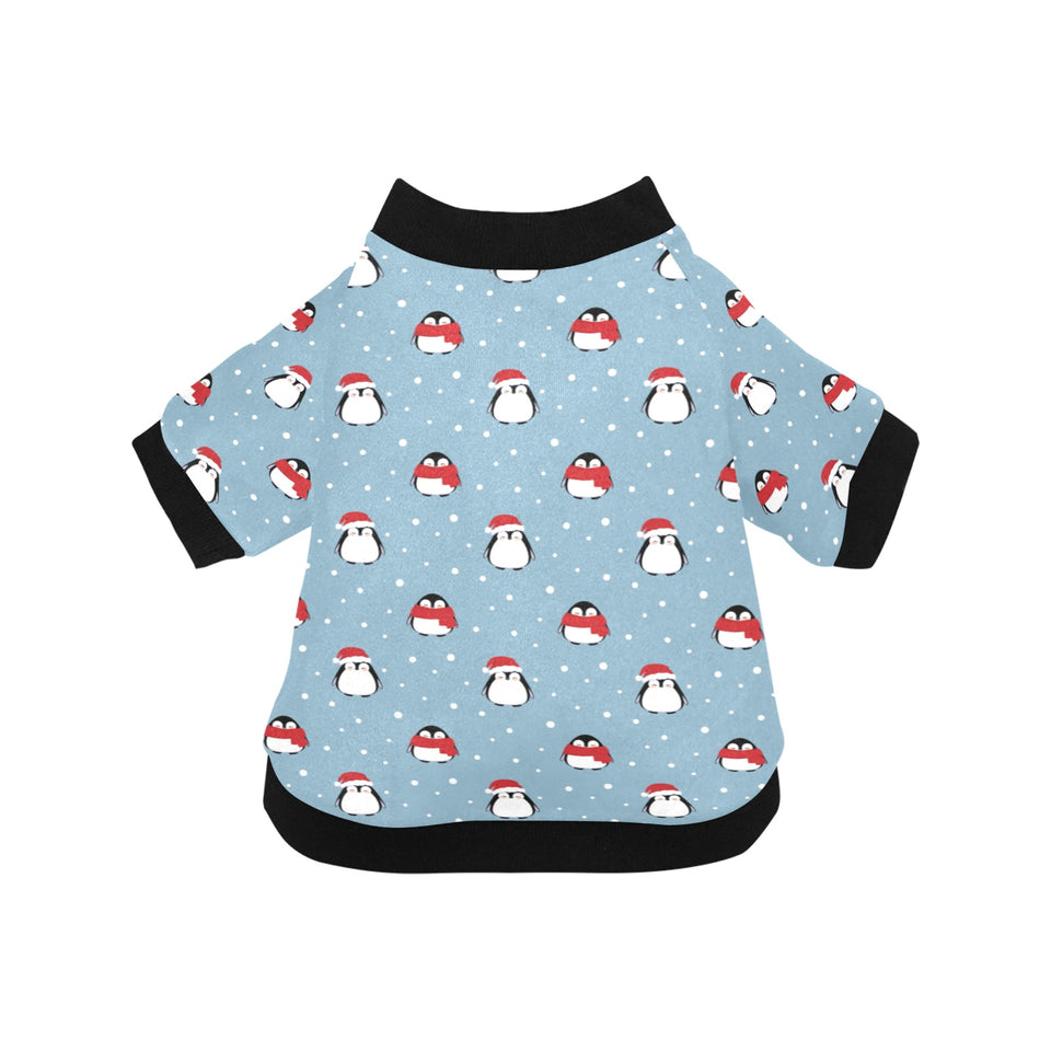 Cute penguin christmas snow pattern All Over Print Pet Dog Round Neck Fuzzy Shirt