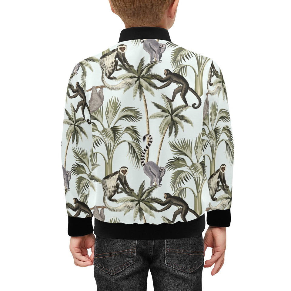 Monkey sloth lemur palm trees pattern Kids' Boys' Girls' Bomber Jacket