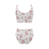 Garlic pattern Chest Bowknot High Waisted Bikini Swimsuit