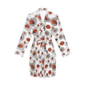 Ladybug Pattern Print Design 05 Women's Long Sleeve Belted Night Robe