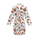 Ladybug Pattern Print Design 05 Women's Long Sleeve Belted Night Robe