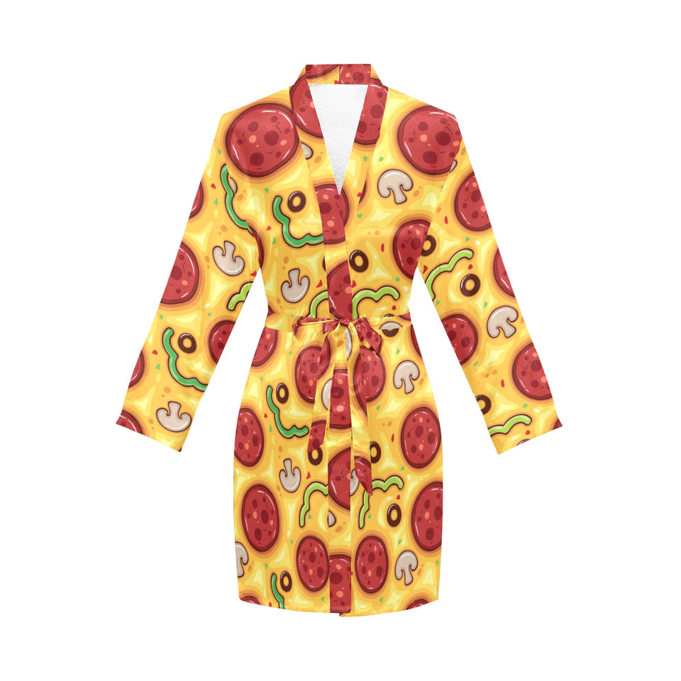 Pizza texture pattern Women's Long Sleeve Belted Night Robe
