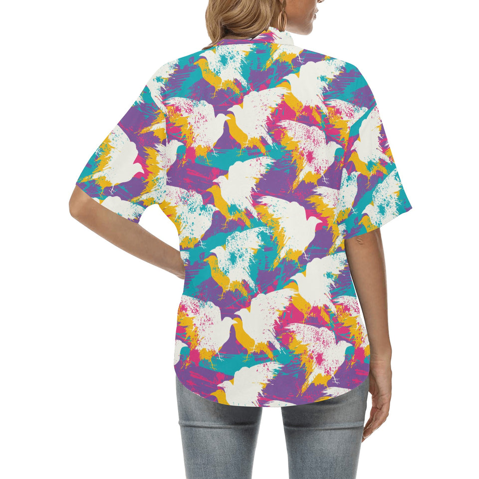 Colorful crow illustration pattern Women's All Over Print Hawaiian Shirt