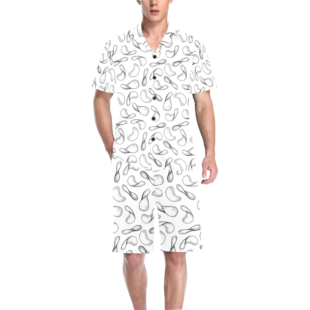 Potato Chips Pattern Print Design 04 Men's V-Neck Short Pajama Set