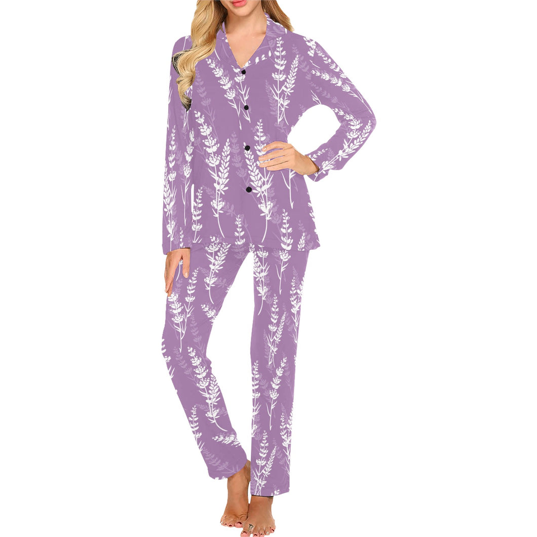 Lavender flowers purple pattern Women's Long Pajama Set