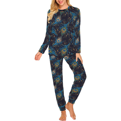 Beautiful peacock feather pattern Women's All Over Print Pajama Set