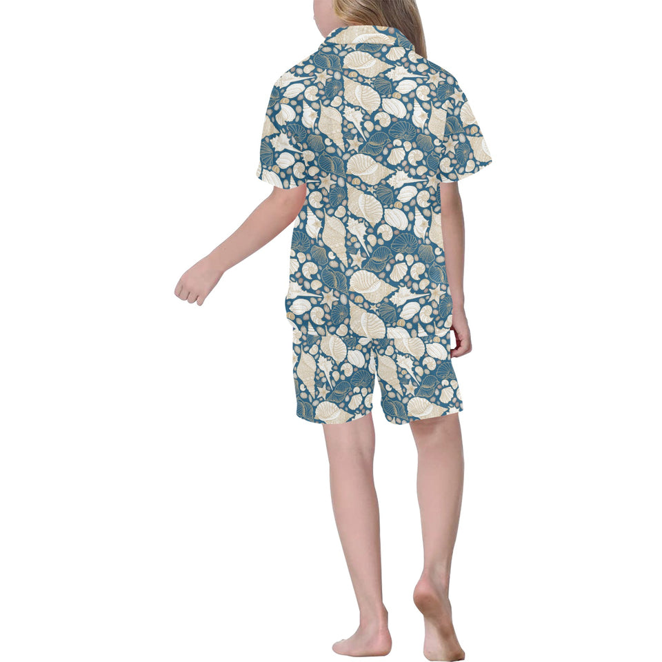Sea turtle Polynesian Tribal design pattern Kids' Boys' Girls' V-Neck Short Pajama Set