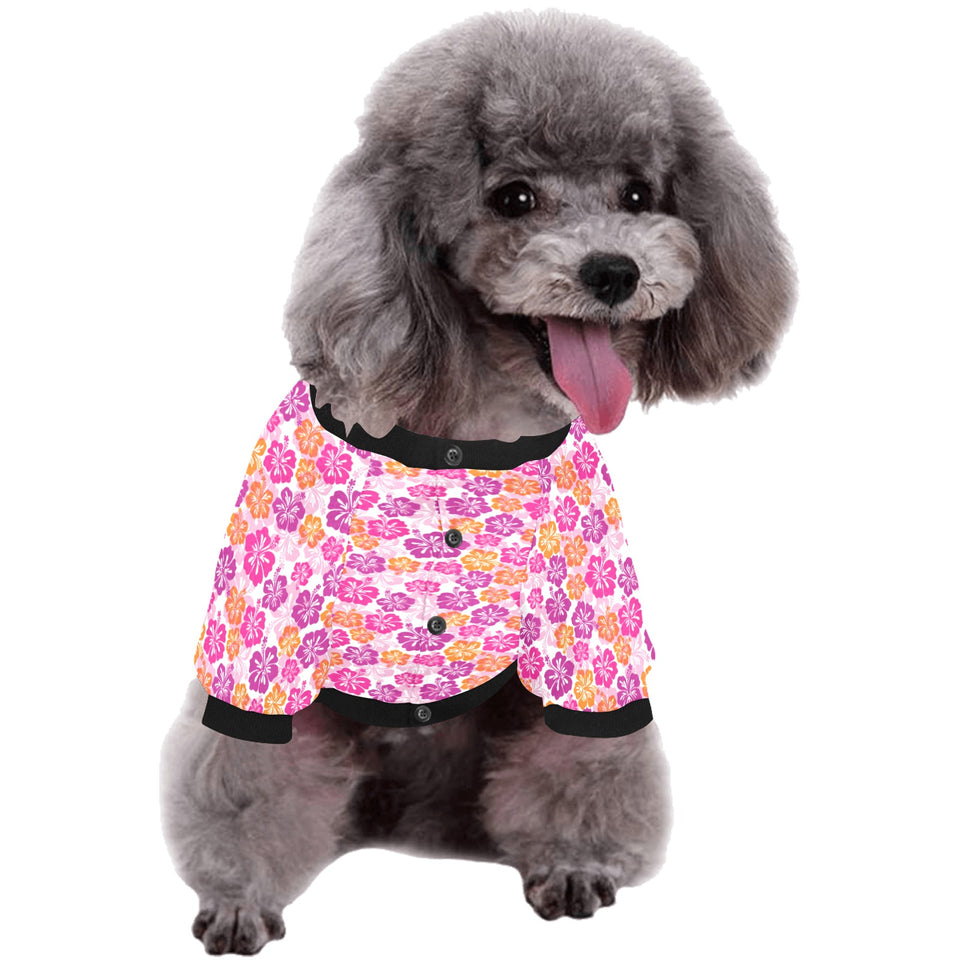 Hibiscus Pattern Print Design 01 All Over Print Pet Dog Round Neck Fuzzy Shirt