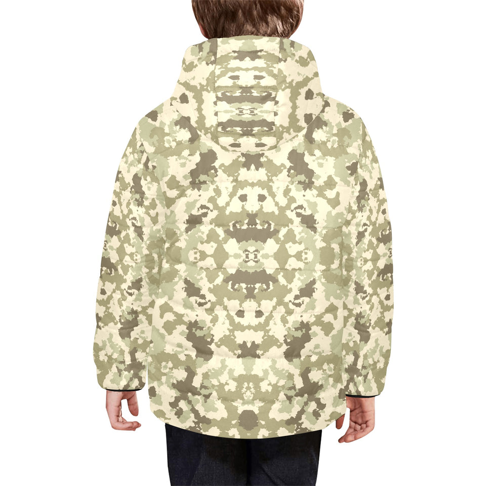 Light Green camouflage pattern Kids' Boys' Girls' Padded Hooded Jacket