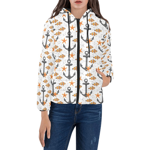 Clown Fish Pattern Print Design 02 Women's Padded Hooded Jacket