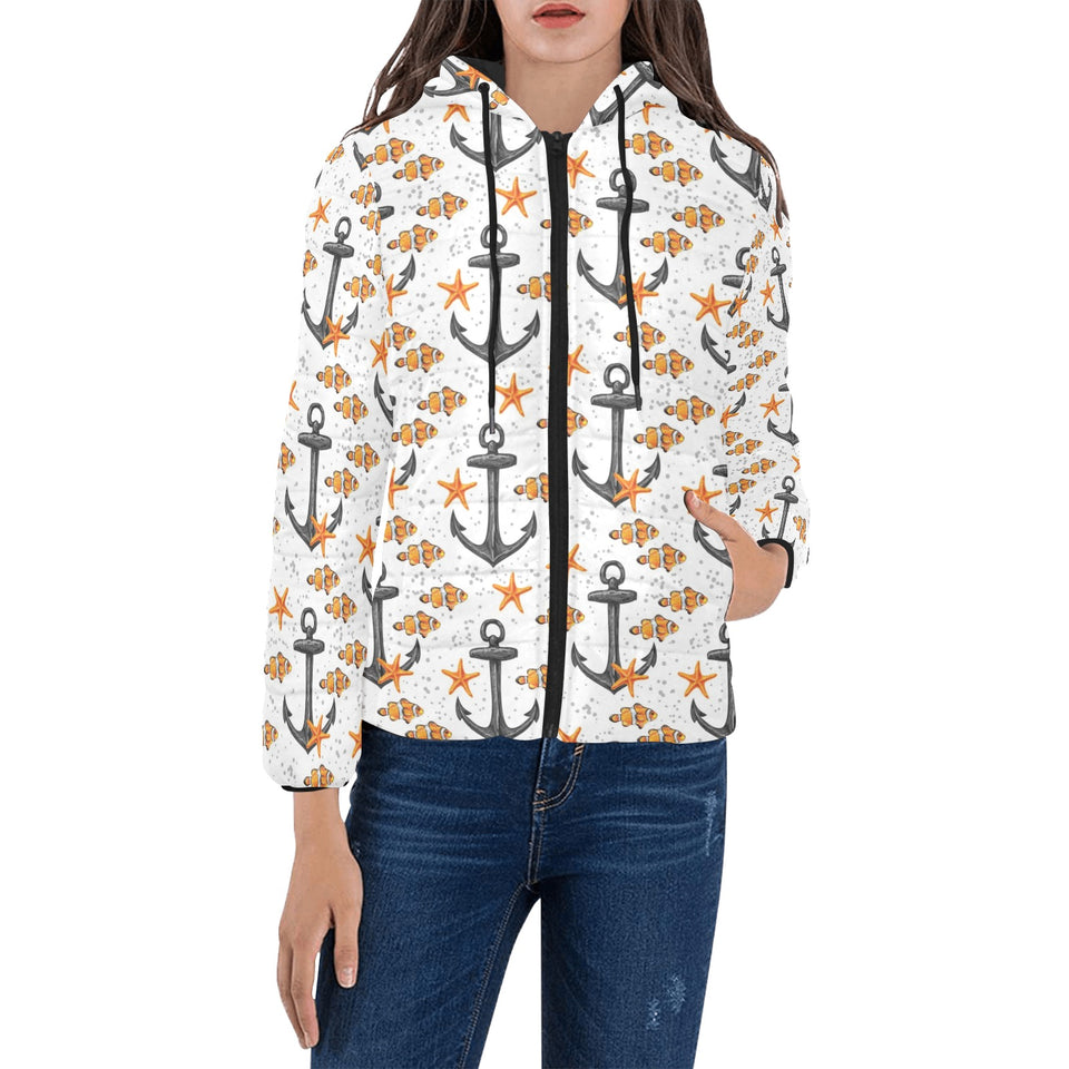 Clown Fish Pattern Print Design 02 Women's Padded Hooded Jacket
