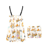 Cute dog corgi striped background pattern Chest Sexy Pleated Two Piece Swim Dress