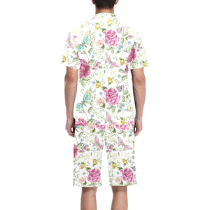 Hand drawn butterfly rose Men's V-Neck Short Pajama Set