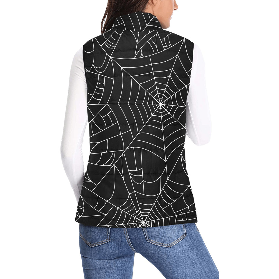 Spider web pattern Black background white cobweb Women's Padded Vest