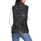 Spider web pattern Black background white cobweb Women's Padded Vest