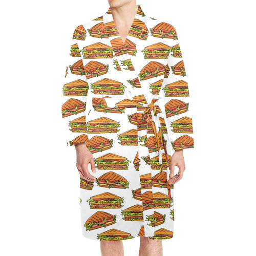 Sandwich Pattern Print Design 02 Men's Long Sleeve Belted Night Robe