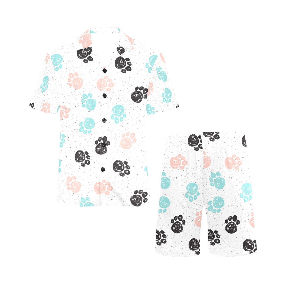 Dog Paws Pattern Print Design 04 Men's V-Neck Short Pajama Set
