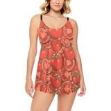 Red Tomato Pattern Chest Sexy Pleated Two Piece Swim Dress