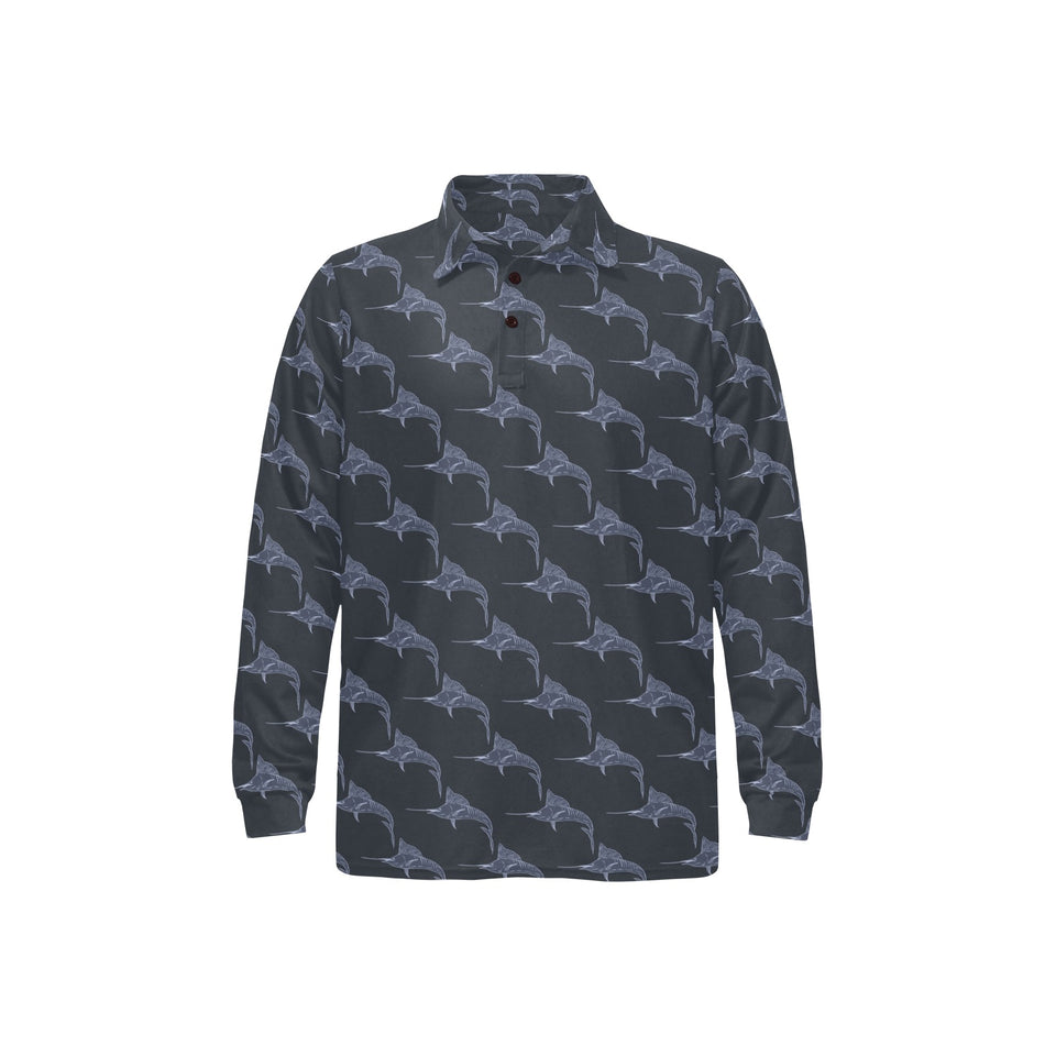 Swordfish Pattern Print Design 03 Men's Long Sleeve Polo Shirt