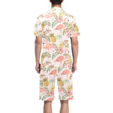 Pink flamingo birds pineapples hibiscus flower pat Men's V-Neck Short Pajama Set