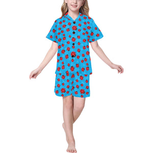 Ladybug Pattern Print Design 02 Kids' Boys' Girls' V-Neck Short Pajama Set