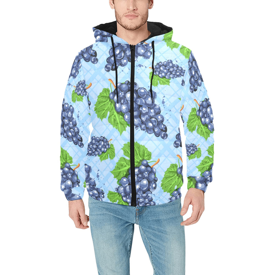 Watercolor grape pattern Men's Padded Hooded Jacket